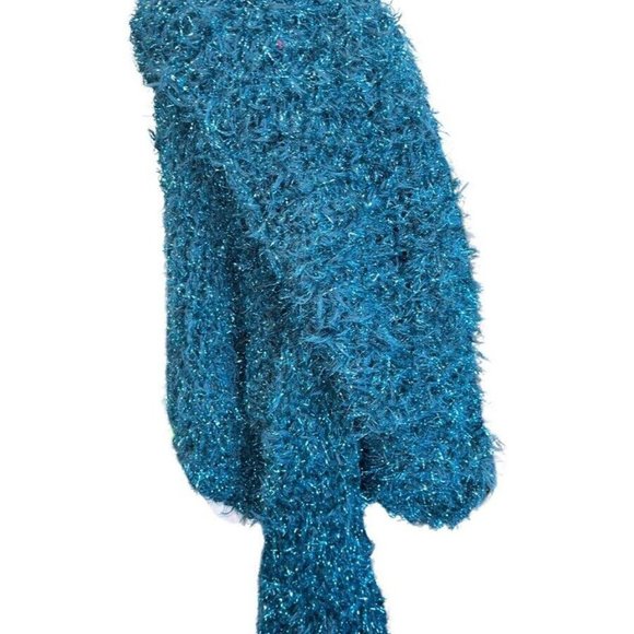 Free People Fuzzy Sparkle Bowen Cardi Cardigan Sz but fits M - L , Emerald Sea - Picture 5 of 6